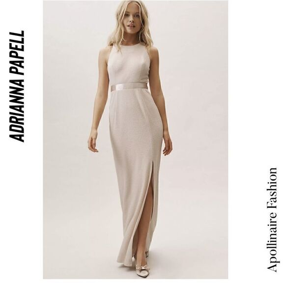 BHLD BY ADRIANNA PAPELL METALLIC SLEEVELESS MAXI DRESS GOLD THREADS NWT SIZE 12 - Picture 3 of 9